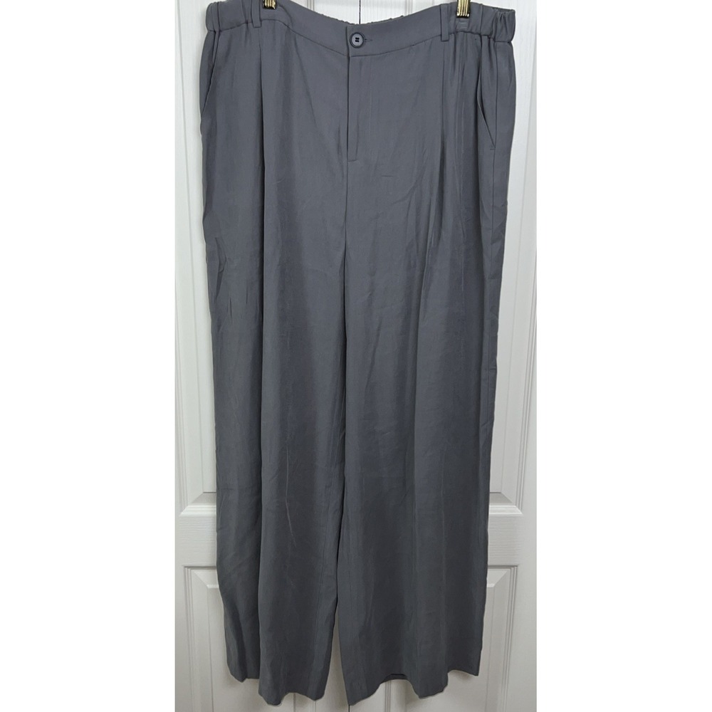 Open Edit Wide Leg Pants Womens Size XL Elastic Waistband Pleated Grey Steel G12